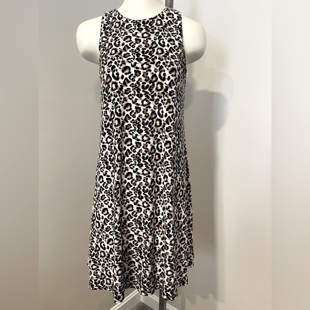Anne Klein, leopard print shift dress size 4 lined sleeveless
